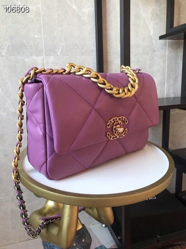 Chanel女包 香奈兒專櫃最新色款19口蓋包 Chanel經典紫色羊皮女包 AS1160  djc4300